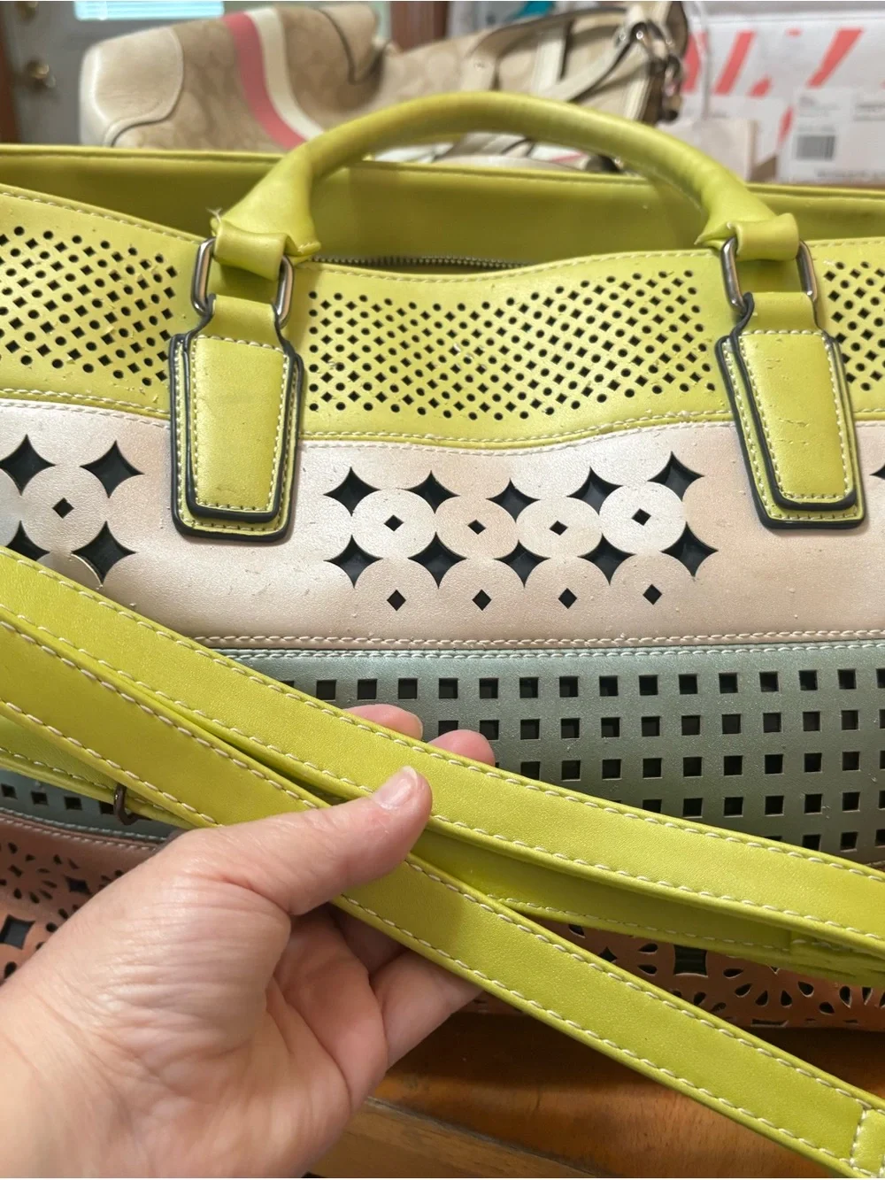 Multicolor Laser-Cut Tote Bag with Top Handles